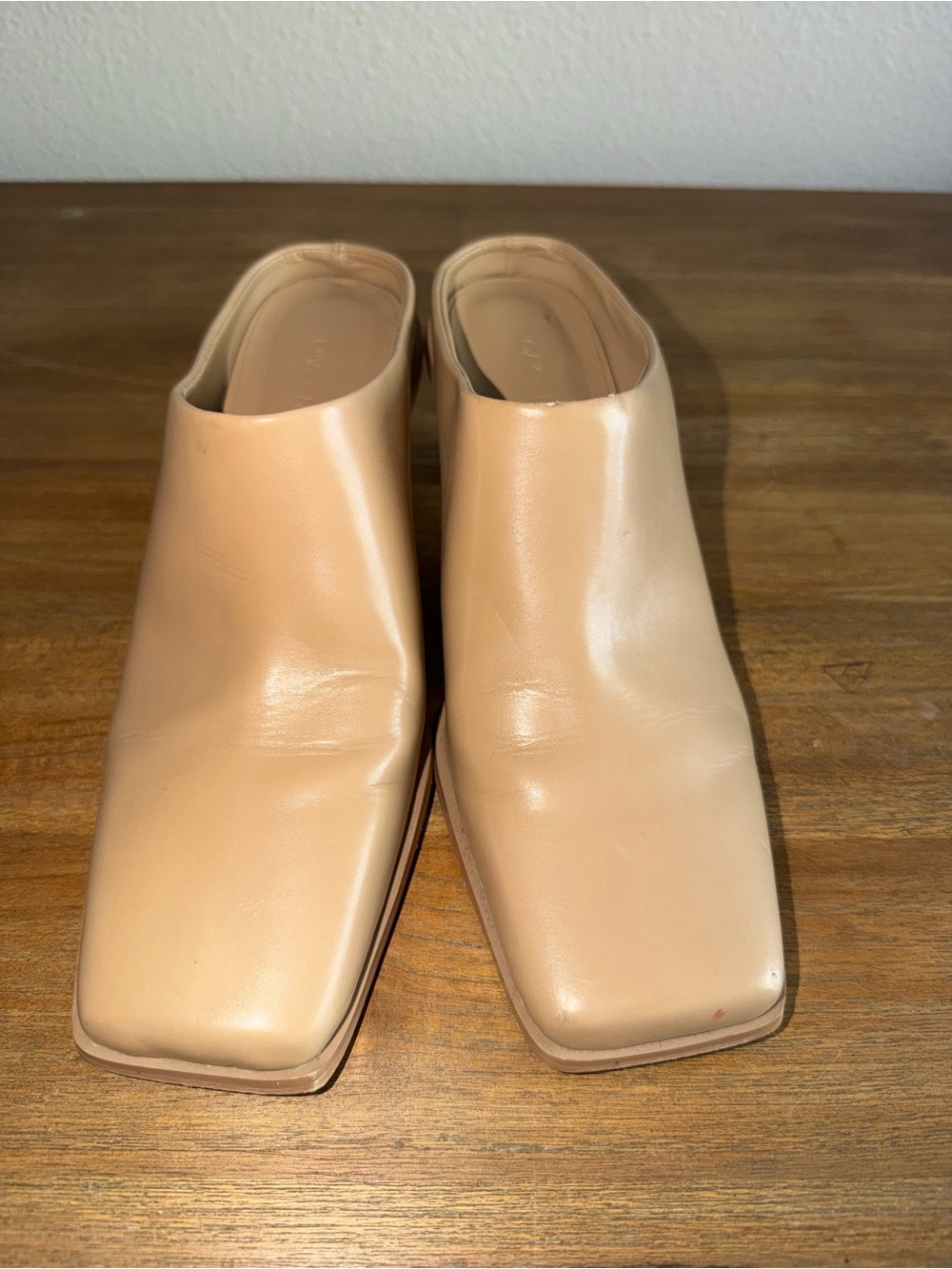 OAK + FORT Leather Square-Toe Mule - Beige